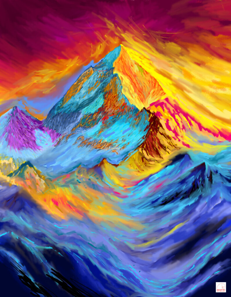 ICE MOUNTAIN ART WITH SUNSET BACKGROUND