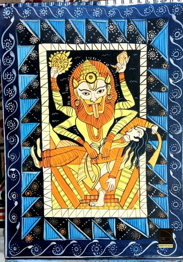 PATTACHITRA ART NARSIMHA HIRANYAKASHIPU,HINDU LORD VISHNU