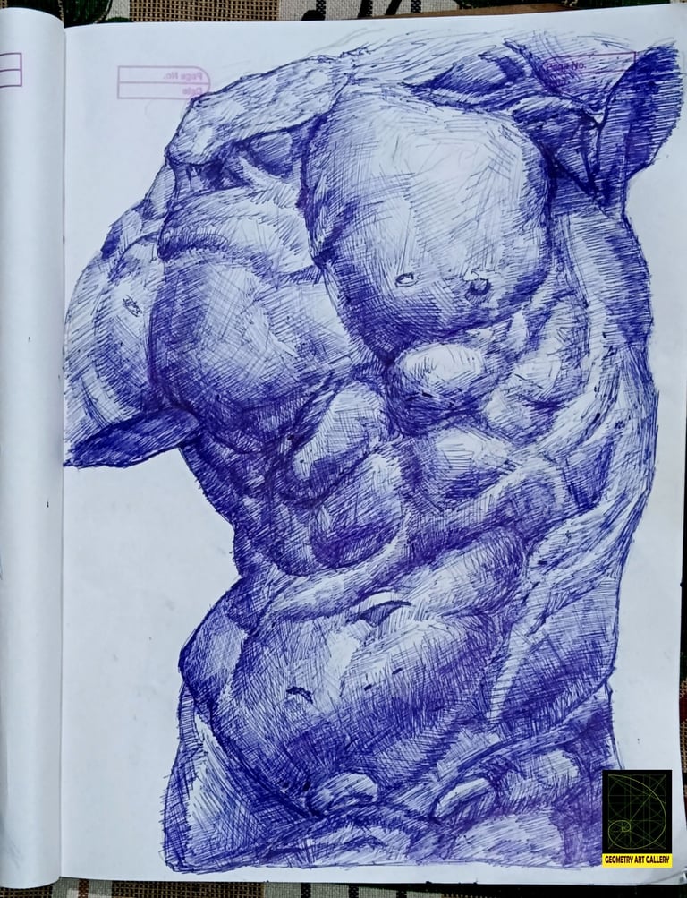 HUMAN TORSO ART PEN DRAWING
