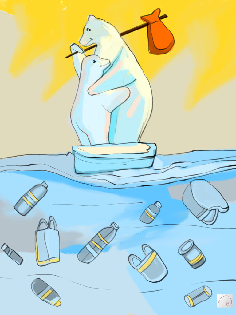 CLIMATE CHANGE ART PORTFOLIO POLAR BEAR ART AND PLASTIC POLLUTION