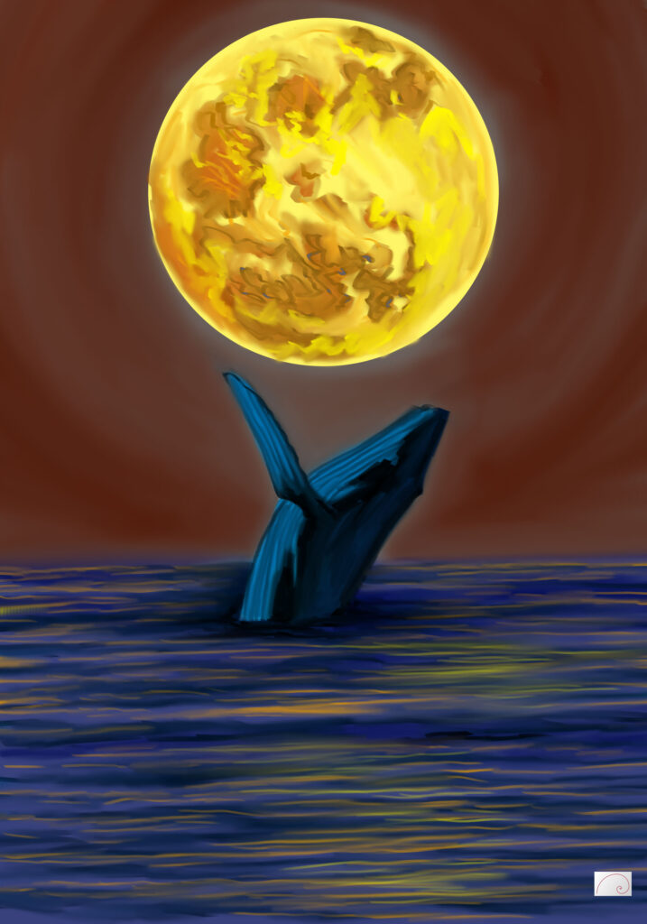 WHALE IN A SUNSET , SEA SCAPE ART