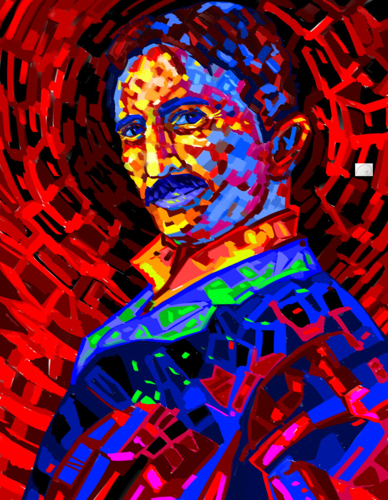 nikola tesla art , colourful style