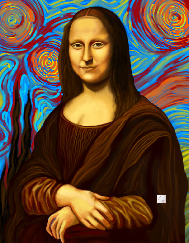 portrait of monalisa art , starry night style