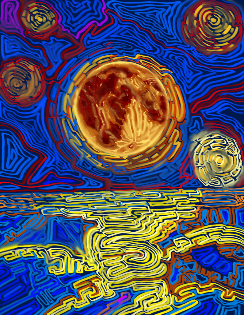 landscape art ,starry night style