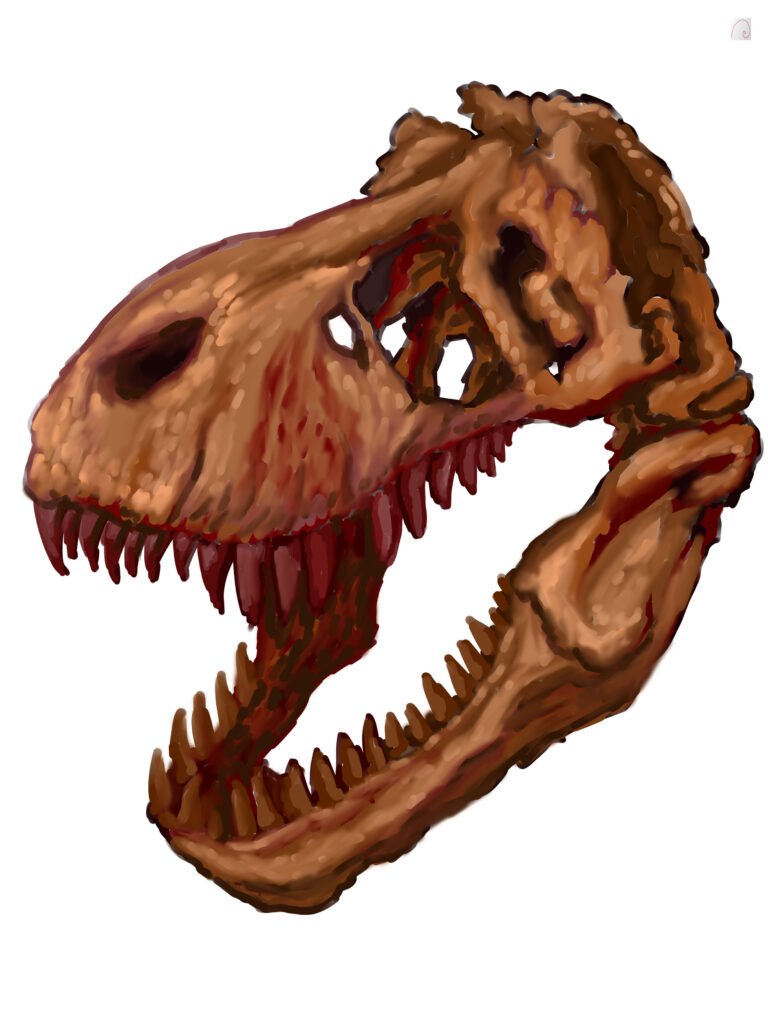dinosaur art, art on dinosaur skull