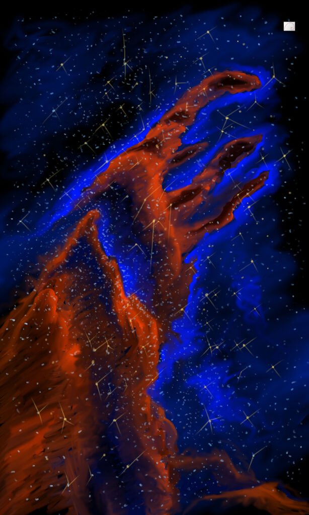 pillars of creation art, nebula from 6500 light years away from earth